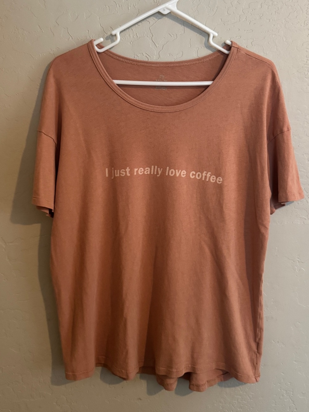 Graphic Tee - 'I Just Really Love Coffee' in Dusty Rose/Peach